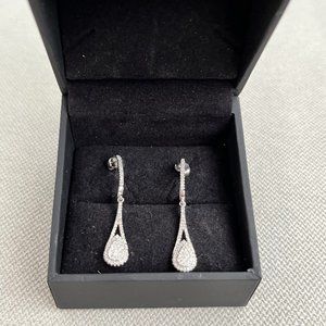 1/2 CT. T.W. Multi-Diamond Teardrop-Frame Drop Frame Earrings, 10K White Gold